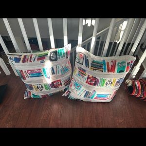 2 RARE Kate Spade bookshelf silk accent pillows